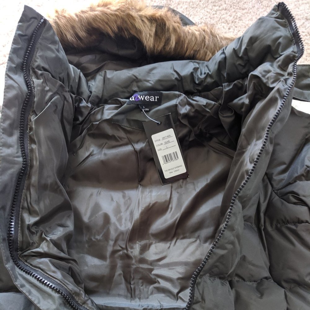 Womens Puffer Coat Warm Olive L U2Wear - Picture 7 of 8